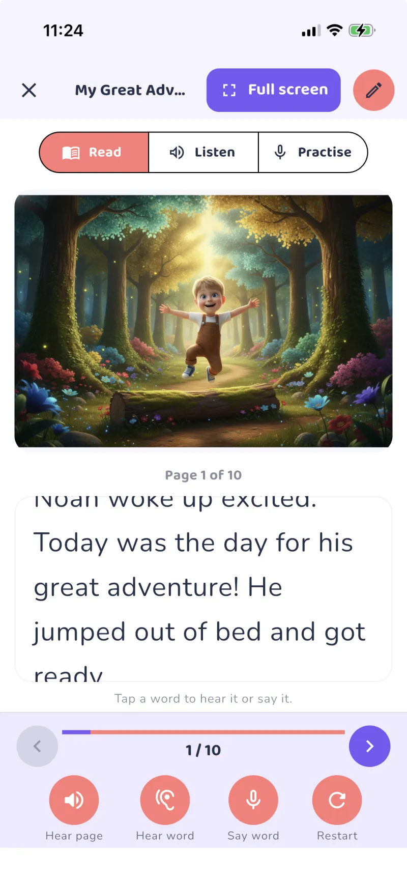 Abby's App reading screen